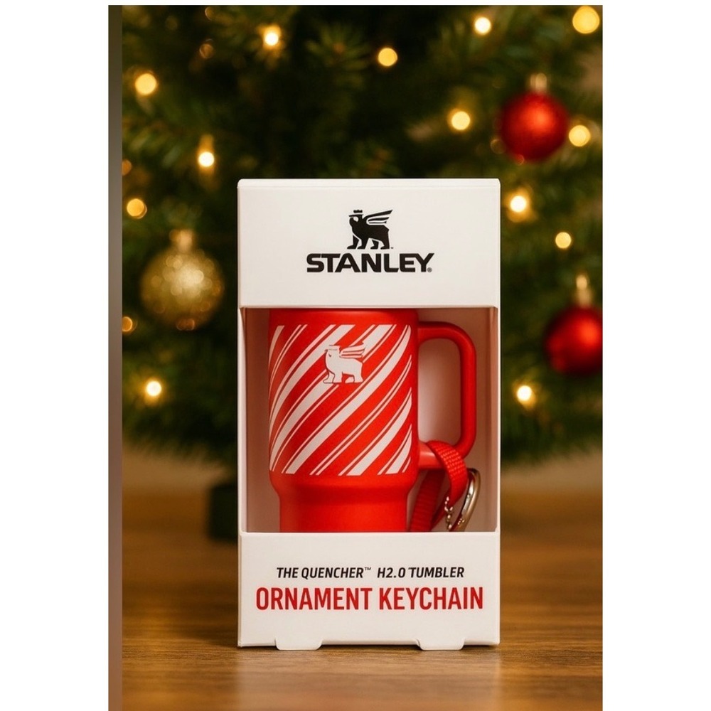 Stanley‎ Quencher H2.0 Tumbler Ornament Keychain Red White Peppermint Stripe NEW